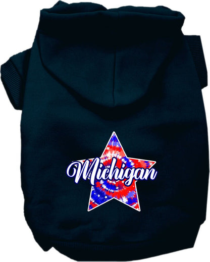 Pet Dog & Cat Screen Printed Hoodie for Small to Medium Pets (Sizes XS-XL), "Michigan Patriotic Tie Dye"