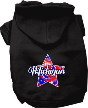 Pet Dog & Cat Screen Printed Hoodie for Small to Medium Pets (Sizes XS-XL), "Michigan Patriotic Tie Dye"