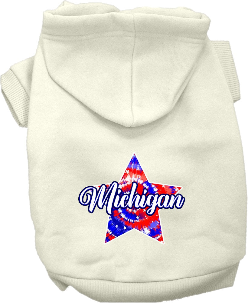 Pet Dog & Cat Screen Printed Hoodie for Small to Medium Pets (Sizes XS-XL), "Michigan Patriotic Tie Dye"