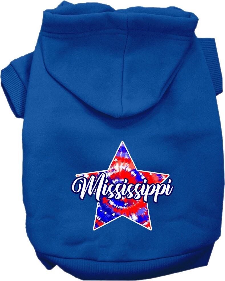 Pet Dog & Cat Screen Printed Hoodie for Medium to Large Pets (Sizes 2XL-6XL), "Mississippi Patriotic Tie Dye"