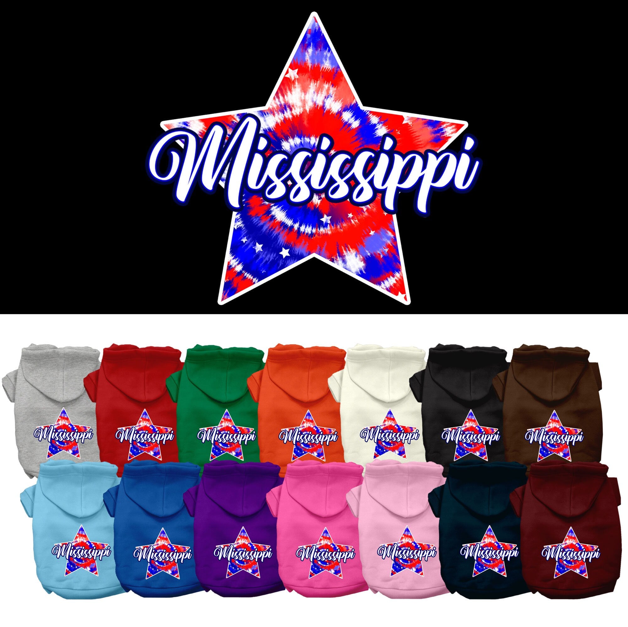 Pet Dog & Cat Screen Printed Hoodie for Medium to Large Pets (Sizes 2XL-6XL), &quot;Mississippi Patriotic Tie Dye&quot;