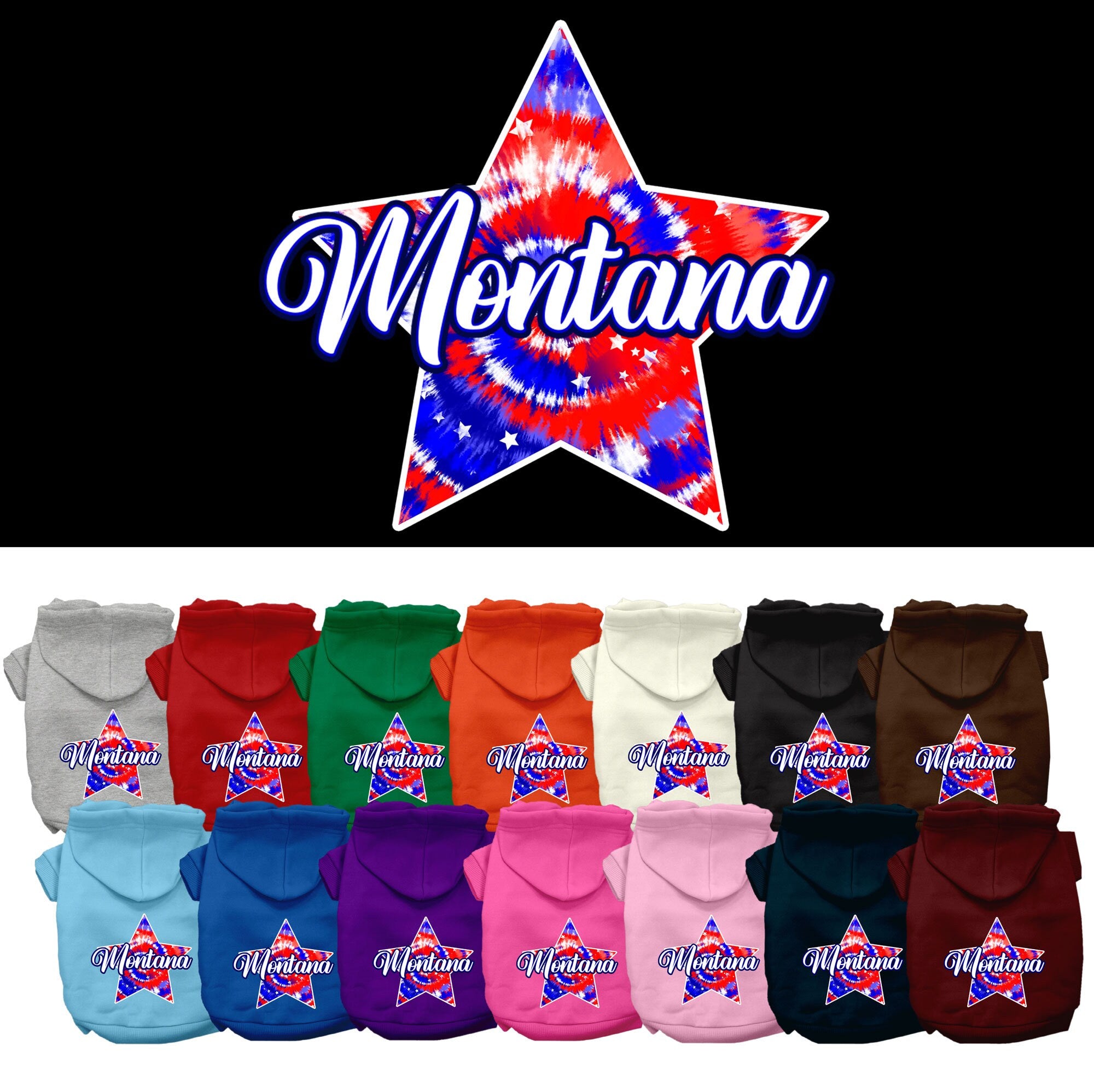 Pet Dog & Cat Screen Printed Hoodie for Medium to Large Pets (Sizes 2XL-6XL), &quot;Montana Patriotic Tie Dye&quot;