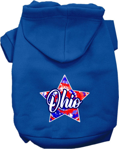 Pet Dog & Cat Screen Printed Hoodie for Small to Medium Pets (Sizes XS-XL), "Ohio Patriotic Tie Dye"