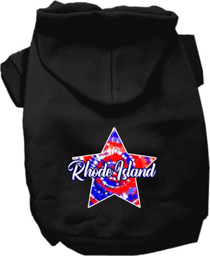 Pet Dog & Cat Screen Printed Hoodie for Small to Medium Pets (Sizes XS-XL), "Rhode Island Patriotic Tie Dye"