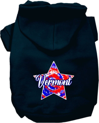 Pet Dog & Cat Screen Printed Hoodie for Small to Medium Pets (Sizes XS-XL), "Vermont Patriotic Tie Dye"