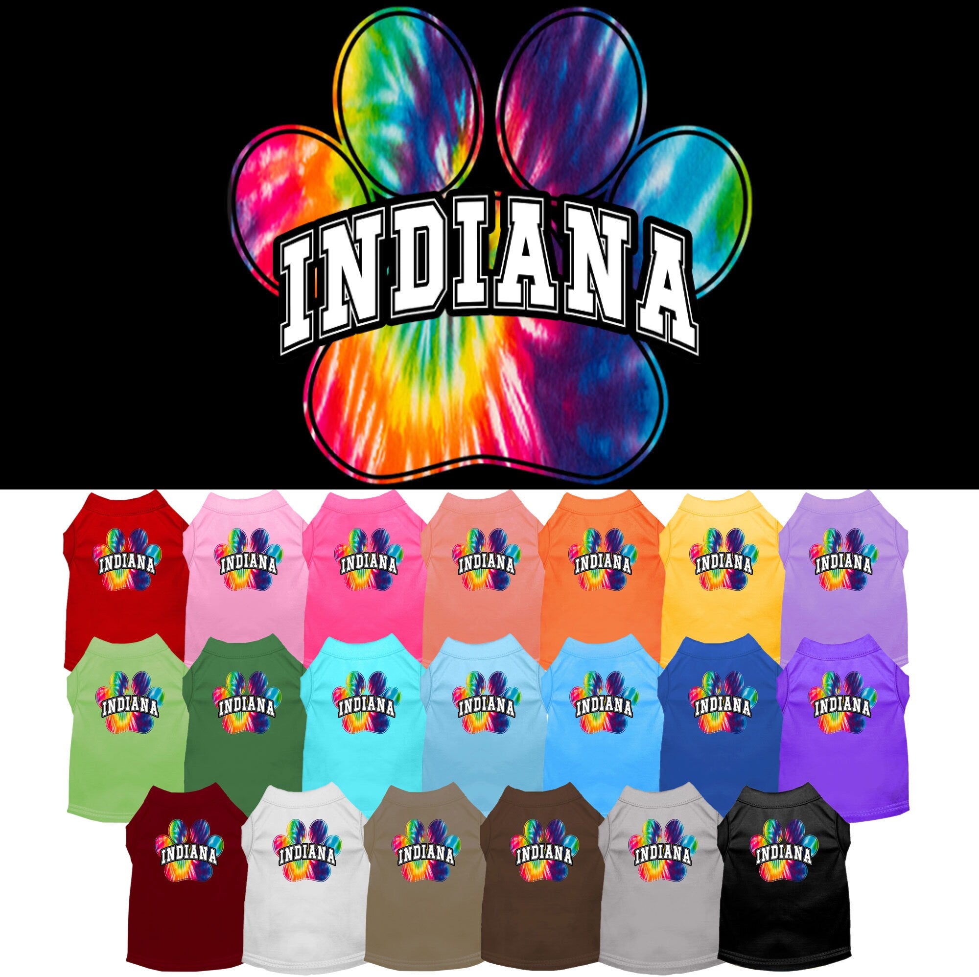 Pet Dog & Cat Screen Printed Shirt for Medium to Large Pets (Sizes 2XL-6XL), &quot;Indiana Bright Tie Dye&quot;