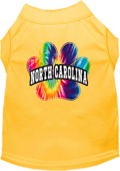 Pet Dog & Cat Screen Printed Shirt for Small to Medium Pets (Sizes XS-XL), "North Carolina Bright Tie Dye"