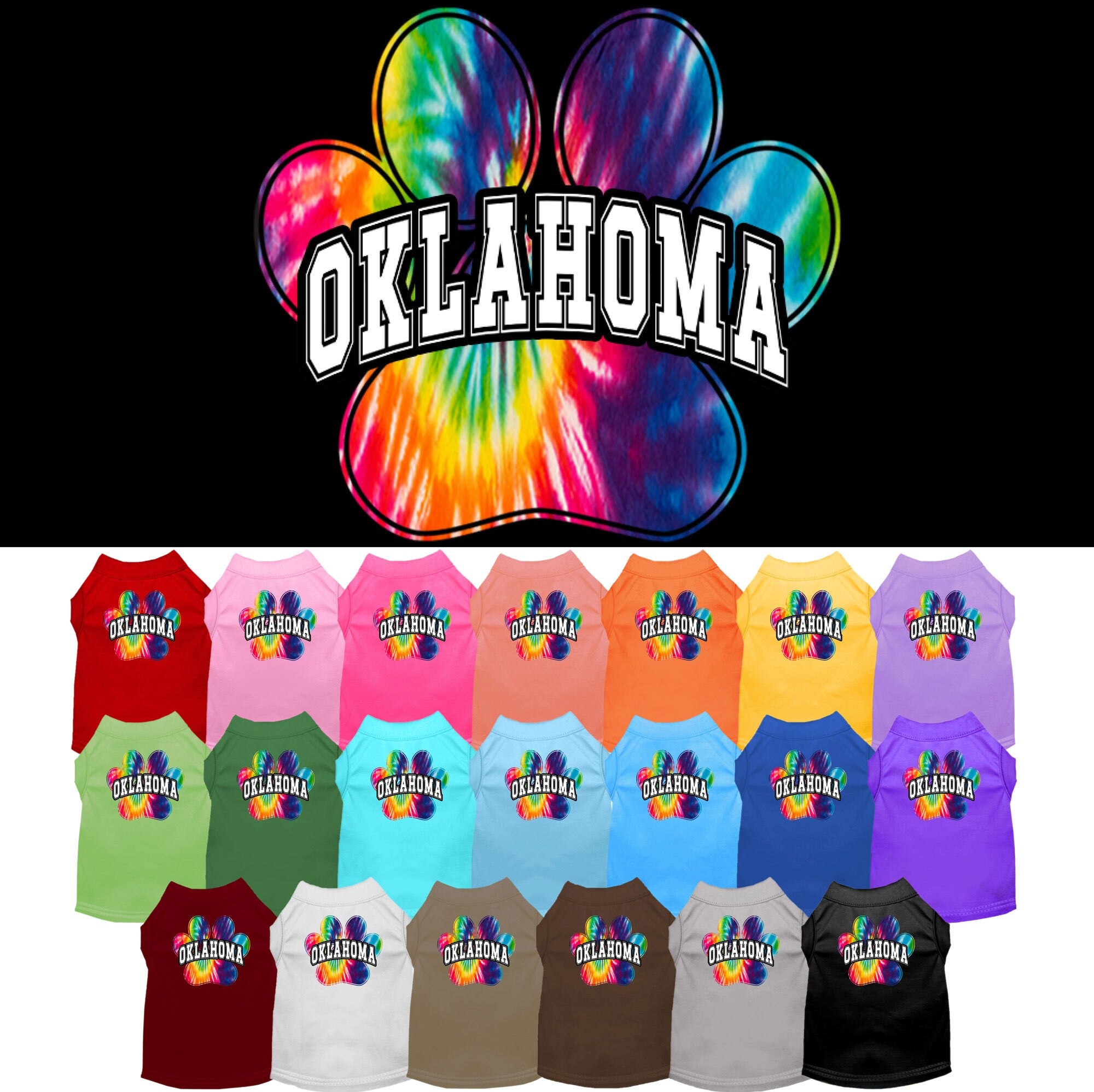 Pet Dog & Cat Screen Printed Shirt for Small to Medium Pets (Sizes XS-XL), &quot;Oklahoma Bright Tie Dye&quot;
