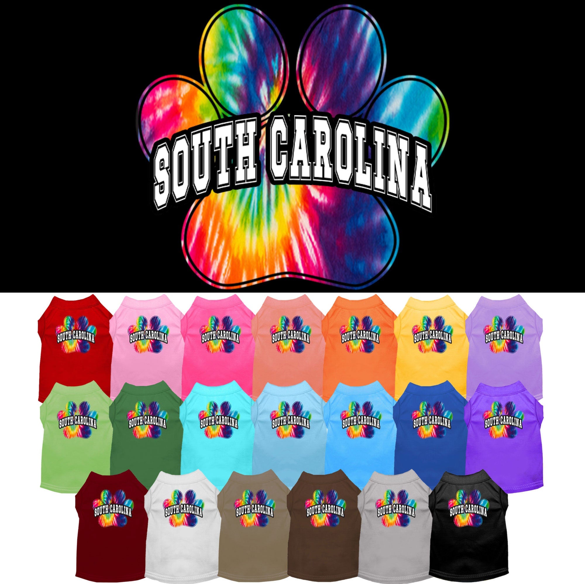 Pet Dog & Cat Screen Printed Shirt for Small to Medium Pets (Sizes XS-XL), &quot;South Carolina Bright Tie Dye&quot;