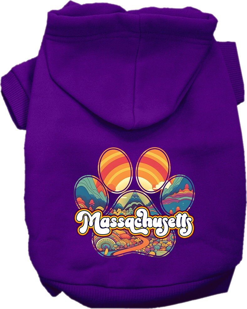 Pet Dog & Cat Screen Printed Hoodie for Small to Medium Pets (Sizes XS-XL), "Massachusetts Groovy Summit"