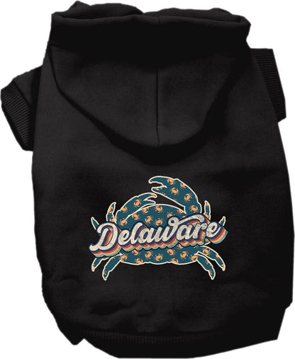 Pet Dog & Cat Screen Printed Hoodie for Small to Medium Pets (Sizes XS-XL), "Delaware Retro Crabs"