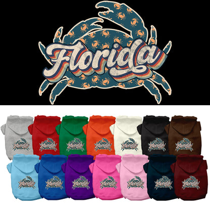 Pet Dog & Cat Screen Printed Hoodie for Medium to Large Pets (Sizes 2XL-6XL), &quot;Florida Retro Crabs&quot;