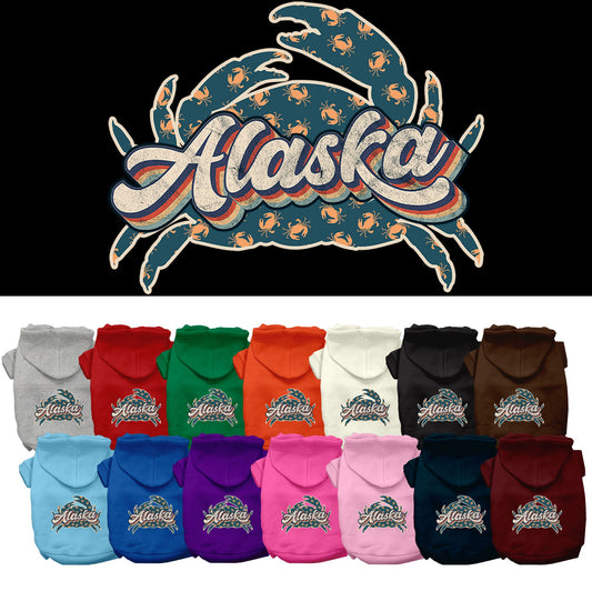 Pet Dog & Cat Screen Printed Hoodie for Medium to Large Pets (Sizes 2XL-6XL), &quot;Alaska Retro Crabs&quot;