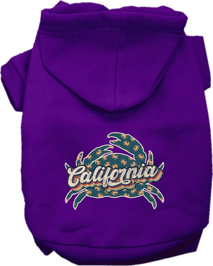 Pet Dog & Cat Screen Printed Hoodie for Small to Medium Pets (Sizes XS-XL), "California Retro Crabs"