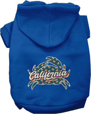 Pet Dog & Cat Screen Printed Hoodie for Small to Medium Pets (Sizes XS-XL), "California Retro Crabs"