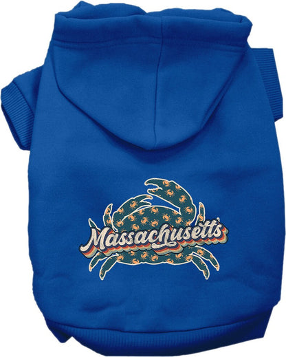 Pet Dog & Cat Screen Printed Hoodie for Medium to Large Pets (Sizes 2XL-6XL), "Massachusetts Retro Crabs"