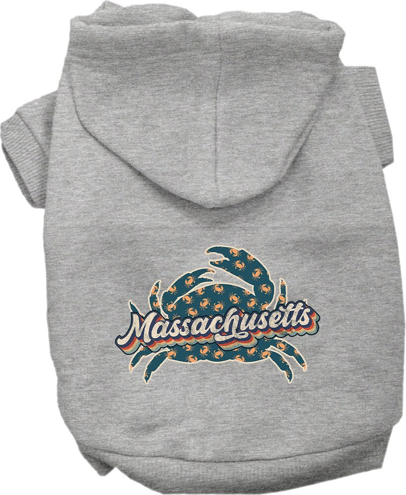 Pet Dog & Cat Screen Printed Hoodie for Medium to Large Pets (Sizes 2XL-6XL), "Massachusetts Retro Crabs"