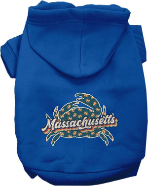 Pet Dog & Cat Screen Printed Hoodie for Small to Medium Pets (Sizes XS-XL), "Massachusetts Retro Crabs"