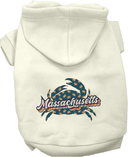 Pet Dog & Cat Screen Printed Hoodie for Small to Medium Pets (Sizes XS-XL), "Massachusetts Retro Crabs"