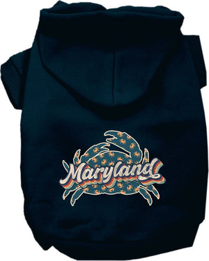 Pet Dog & Cat Screen Printed Hoodie for Small to Medium Pets (Sizes XS-XL), "Maryland Retro Crabs"