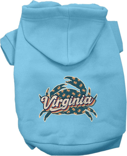 Pet Dog & Cat Screen Printed Hoodie for Small to Medium Pets (Sizes XS-XL), "Virginia Retro Crabs"