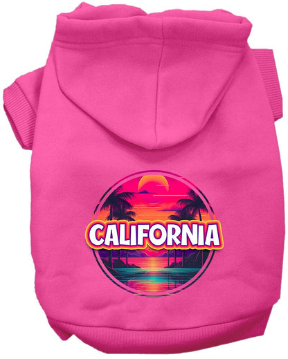 Pet Dog & Cat Screen Printed Hoodie for Medium to Large Pets (Sizes 2XL-6XL), "California Neon Beach Sunset"