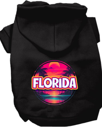 Pet Dog & Cat Screen Printed Hoodie for Medium to Large Pets (Sizes 2XL-6XL), "Florida Neon Beach Sunset"