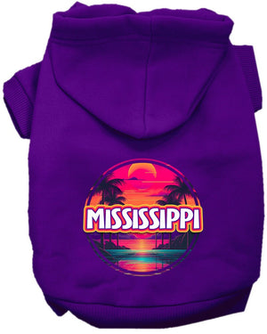 Pet Dog & Cat Screen Printed Hoodie for Small to Medium Pets (Sizes XS-XL), "Mississippi Neon Beach Sunset"