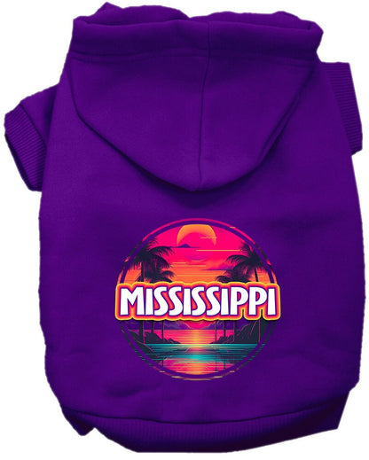 Pet Dog & Cat Screen Printed Hoodie for Medium to Large Pets (Sizes 2XL-6XL), "Mississippi Neon Beach Sunset"