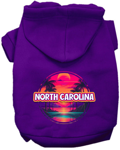 Pet Dog & Cat Screen Printed Hoodie for Small to Medium Pets (Sizes XS-XL), "North Carolina Neon Beach Sunset"