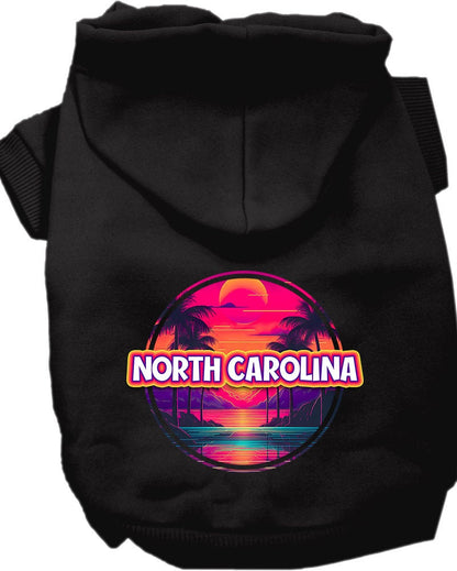 Pet Dog & Cat Screen Printed Hoodie for Small to Medium Pets (Sizes XS-XL), "North Carolina Neon Beach Sunset"