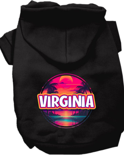 Pet Dog & Cat Screen Printed Hoodie for Medium to Large Pets (Sizes 2XL-6XL), "Virginia Neon Beach Sunset"