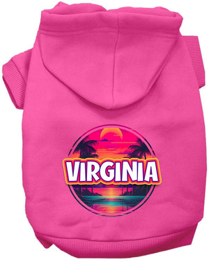 Pet Dog & Cat Screen Printed Hoodie for Small to Medium Pets (Sizes XS-XL), "Virginia Neon Beach Sunset"