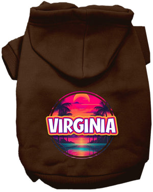 Pet Dog & Cat Screen Printed Hoodie for Small to Medium Pets (Sizes XS-XL), "Virginia Neon Beach Sunset"