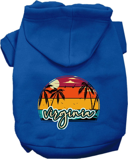 Pet Dog & Cat Screen Printed Hoodie for Medium to Large Pets (Sizes 2XL-6XL), "Virginia Retro Beach Sunset"