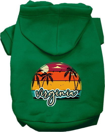 Pet Dog & Cat Screen Printed Hoodie for Small to Medium Pets (Sizes XS-XL), "Virginia Retro Beach Sunset"