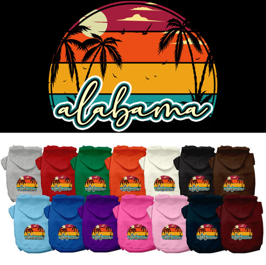 Pet Dog & Cat Screen Printed Hoodie for Medium to Large Pets (Sizes 2XL-6XL), &quot;Alabama Retro Beach Sunset&quot;