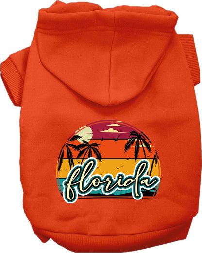 Pet Dog & Cat Screen Printed Hoodie for Small to Medium Pets (Sizes XS-XL), "Florida Retro Beach Sunset"