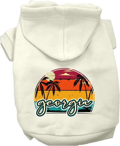 Pet Dog & Cat Screen Printed Hoodie for Medium to Large Pets (Sizes 2XL-6XL), "Georgia Retro Beach Sunset"