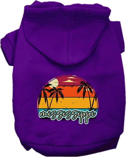 Pet Dog & Cat Screen Printed Hoodie for Medium to Large Pets (Sizes 2XL-6XL), "Mississippi Retro Beach Sunset"