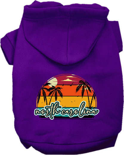 Pet Dog & Cat Screen Printed Hoodie for Small to Medium Pets (Sizes XS-XL), "North Carolina Retro Beach Sunset"