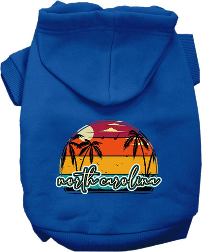 Pet Dog & Cat Screen Printed Hoodie for Small to Medium Pets (Sizes XS-XL), "North Carolina Retro Beach Sunset"