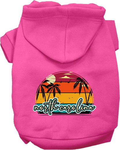 Pet Dog & Cat Screen Printed Hoodie for Small to Medium Pets (Sizes XS-XL), "North Carolina Retro Beach Sunset"