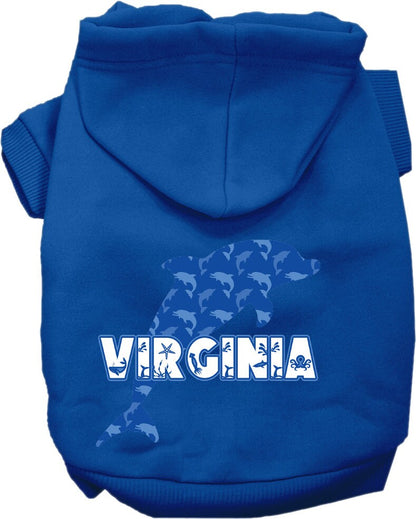 Pet Dog & Cat Screen Printed Hoodie for Medium to Large Pets (Sizes 2XL-6XL), "Virginia Blue Dolphins"