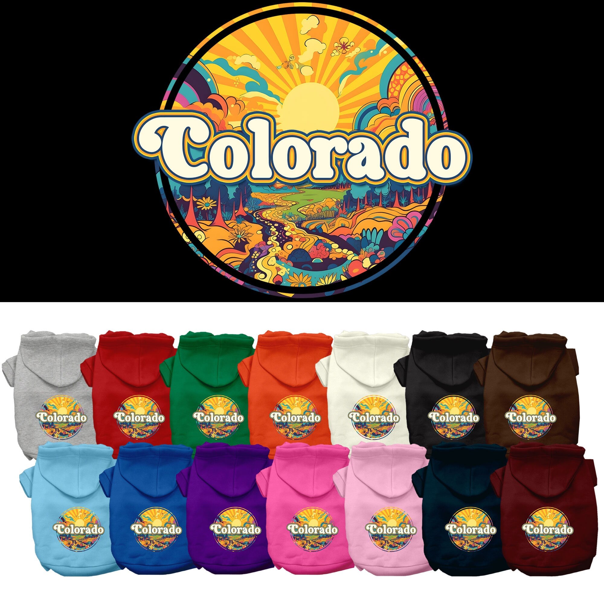 Pet Dog & Cat Screen Printed Hoodie for Small to Medium Pets (Sizes XS-XL), &quot;Colorado Trippy Peaks&quot;