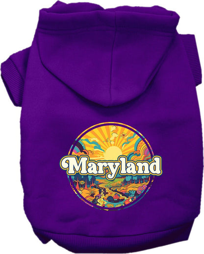 Pet Dog & Cat Screen Printed Hoodie for Small to Medium Pets (Sizes XS-XL), "Maryland Trippy Peaks"