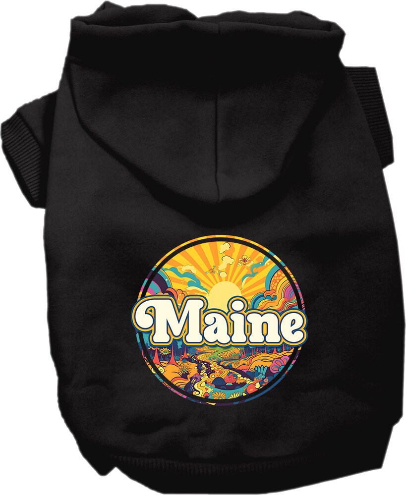 Pet Dog & Cat Screen Printed Hoodie for Medium to Large Pets (Sizes 2XL-6XL), "Maine Trippy Peaks"