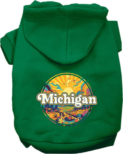 Pet Dog & Cat Screen Printed Hoodie for Small to Medium Pets (Sizes XS-XL), "Michigan Trippy Peaks"