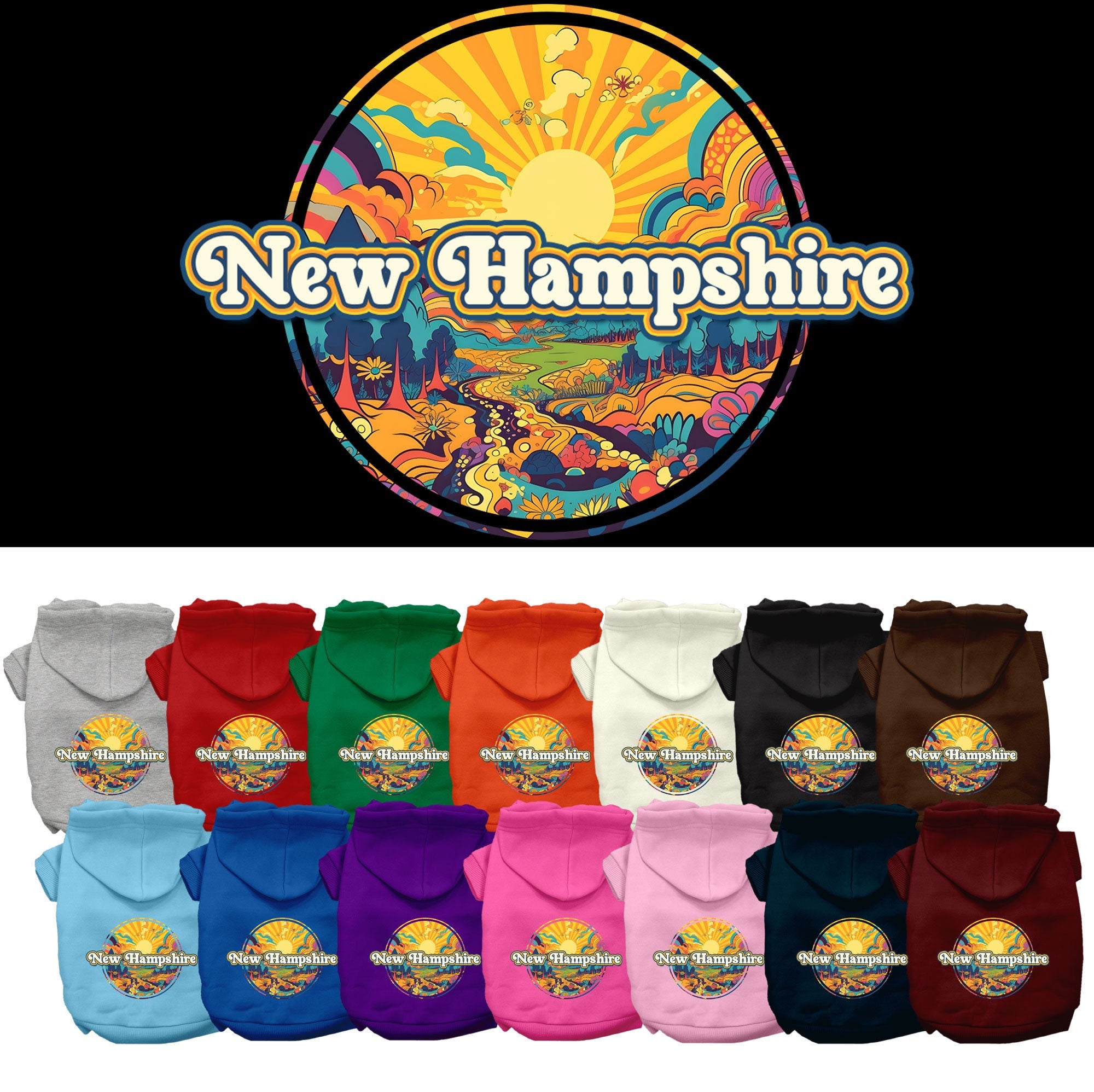 Pet Dog & Cat Screen Printed Hoodie for Small to Medium Pets (Sizes XS-XL), &quot;New Hampshire Trippy Peaks&quot;