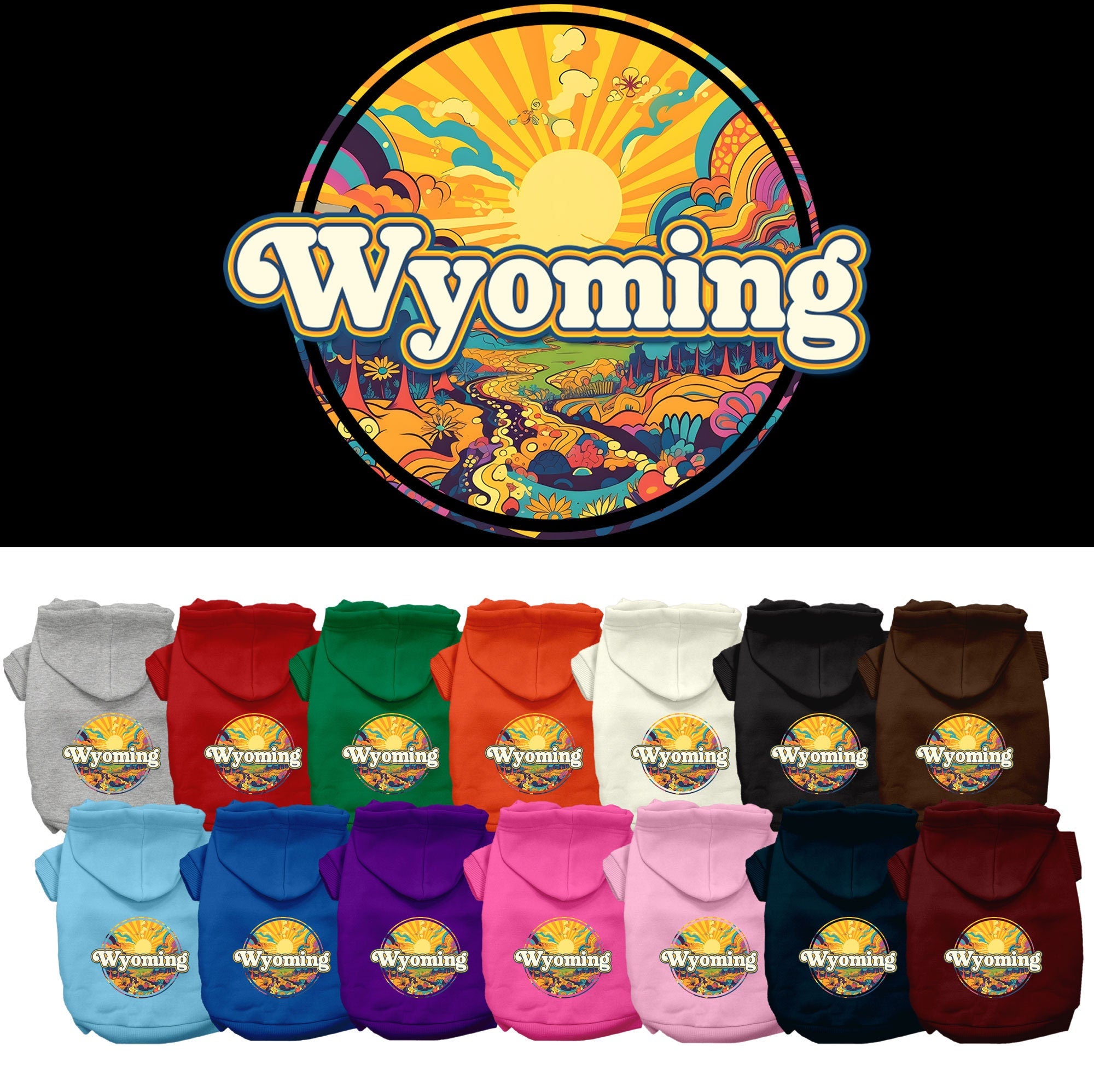 Pet Dog & Cat Screen Printed Hoodie for Small to Medium Pets (Sizes XS-XL), &quot;Wyoming Trippy Peaks&quot;